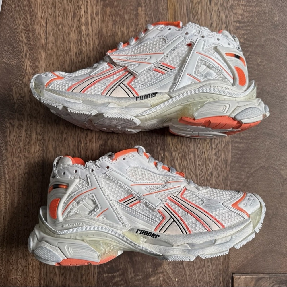 Balenciaga White and Orange Sneakers with Chunky Midsole